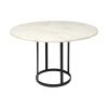 48" White And Black Rounded Marble And Metal Pedestal Base Dining Table