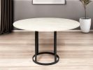 48" White And Black Rounded Marble And Metal Pedestal Base Dining Table
