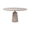 54" Light Brown And Gold Solid Wood And Iron Pedestal Base Round Top Dining Table