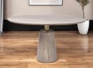 54" Light Brown And Gold Solid Wood And Iron Pedestal Base Round Top Dining Table