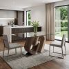 71" Clear And Brown and Silver Glass And Stainless Steel and Manufactured Wood Pedestal Base Dining Table