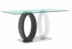63" Clear Gray and White Glass And Metal Double Pedestal Base Dining Table