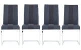 Set of Four Black and Silver Upholstered Faux Leather Dining Side Chairs