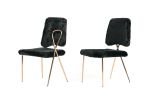 Set of Two Black and Gold Upholstered Fabric Dining Side Chairs
