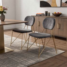 Set Of 2 Mid Century Mod Grey Velvet And Gold Dining Chairs
