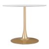 35" White and Gold Wood and Steel Pedestal Base Round Top Dining Table