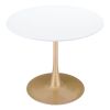 35" White and Gold Wood and Steel Pedestal Base Round Top Dining Table