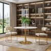 35" White and Gold Wood and Steel Pedestal Base Round Top Dining Table