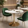 35" White and Gold Wood and Steel Pedestal Base Round Top Dining Table