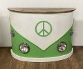 60" Green and White Metal and Wood Peace Van Bar Server
