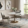 47" White and Gold Marble and Steel Pedestal Base Round Top Dining Table