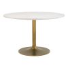 47" White and Gold Marble and Steel Pedestal Base Round Top Dining Table