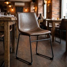 Set of Two Espresso And Black Upholstered Faux Leather Dining Side Chairs