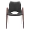 Set of Two Black and Brown Faux Leather and Steel Open Back Dining Arm Chairs