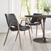 Set of Two Black and Brown Faux Leather and Steel Open Back Dining Arm Chairs