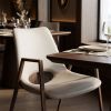 Set of Two Beige and Brown Upholstered Faux Leather Dining Arm Chairs