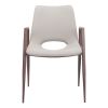 Set of Two Beige and Brown Upholstered Faux Leather Dining Arm Chairs