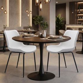 Set of Two White And Black Upholstered Faux Leather Dining Side Chairs