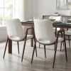 Set of Two White and Brown Upholstered Faux Leather Open Back Dining Arm Chairs