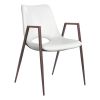 Set of Two White and Brown Upholstered Faux Leather Open Back Dining Arm Chairs