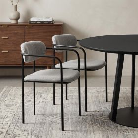 Set of Two Gray and Black Fabric Dining Arm Chairs