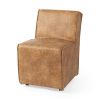 Set of Two Brown Upholstered Faux Leather Dining Side Chairs With Wheels