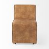 Set of Two Brown Upholstered Faux Leather Dining Side Chairs With Wheels