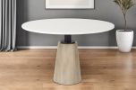 48" White And Natural Rounded Marble Pedestal Base Dining Table