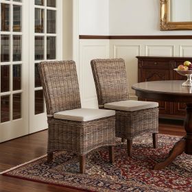 Set of Two Cream and Brown Dining Parsons Chairs