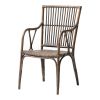 Set of Two Natural Rattan Slat Back Dining Arm Chairs