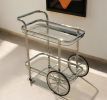 28" Silver Metal And Glass Rolling Trolley Bar Cart