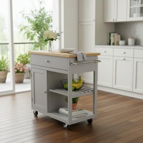 Gray and Natural 35" Rolling Kitchen Island With Storage