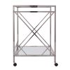 39" Silver Metal and Glass Rolling Bar Cart