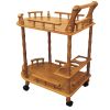 24" Oak Wood Rolling Bar Cart With Wine Storage