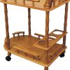 24" Oak Wood Rolling Bar Cart With Wine Storage