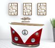 60"  Red and White Metal and Wood Peace Van Bar Server