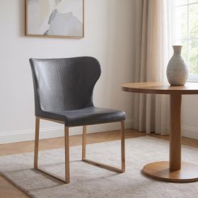 Gray and Gold Upholstered Fabric Wing Back Dining Side Chair