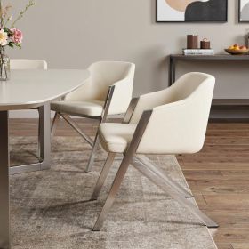 Set of Two White Faux Leather Modern Dining Chairs