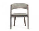 Set of Two Gray and Brown Upholstered Fabric Dining Arm Chairs