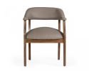 Taupe Nailhead Faux Leather Dining Arm Chair