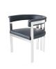 Black and Silver Upholstered Faux Leather Slat Back Dining Arm Chair