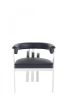 Black and Silver Upholstered Faux Leather Slat Back Dining Arm Chair