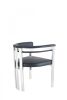 Black and Silver Upholstered Faux Leather Slat Back Dining Arm Chair