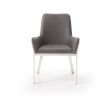 Gray and Silver Upholstered Faux Leather Dining Arm Chair