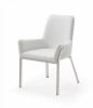 White and Silver Upholstered Faux Leather Dining Arm Chair