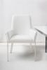White and Silver Upholstered Faux Leather Dining Arm Chair