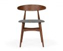 Set of Two Gray and Brown Upholstered Fabric Wishbone Back Dining Side Chairs