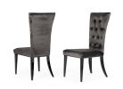 Set of Two Gray and Black Upholstered Velvet Dining Side Chairs