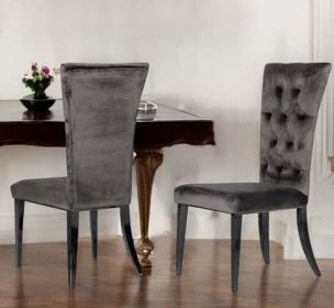 Set of Two Gray and Black Upholstered Velvet Dining Side Chairs