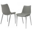 Set of Two Gray Faux Leather Modern Dining Chairs